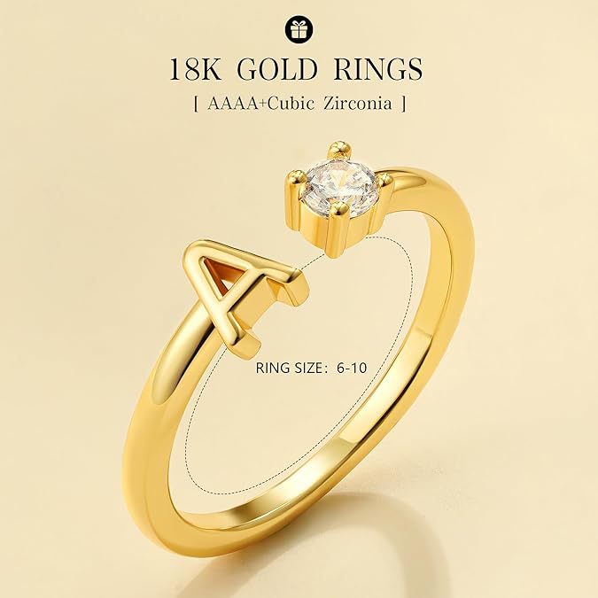 Aliexpress letter rings - 26 letters a-z gold 18k gold plated unisex rings creative finger rings wholesale jewelry