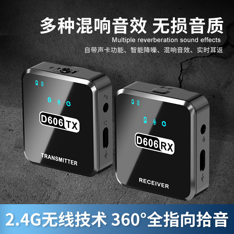 Lavalier type two-way monitoring wireless microphone, support camera, mobile phone sound card, live video shooting, noise reduction and radio