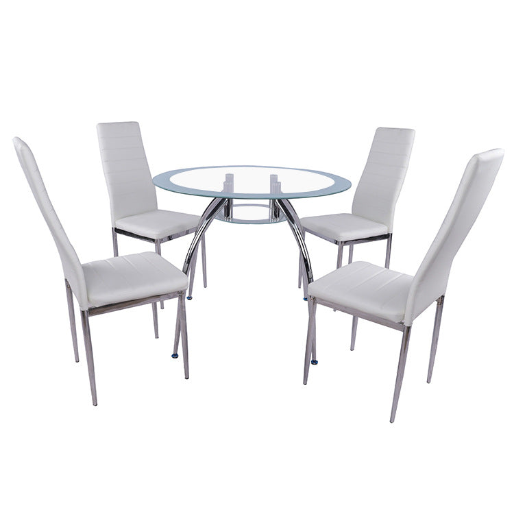 Modern minimalist glass dining table and chair set with backrests - export quality, complete table and chair set, one table and four chairs