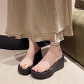 Height increasing thick sole half slippers high heel sandals new arrival women's shoes crystal wedge transparent one-line slippers women