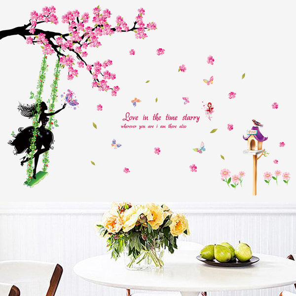 Girl on the swing love wall sticker rental house room wall beautiful decoration self-adhesive sticker XL8287