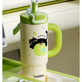 New arrival cartoon straw thermos cup 316 stainless steel large capacity ice cup high-looking handle student water cup