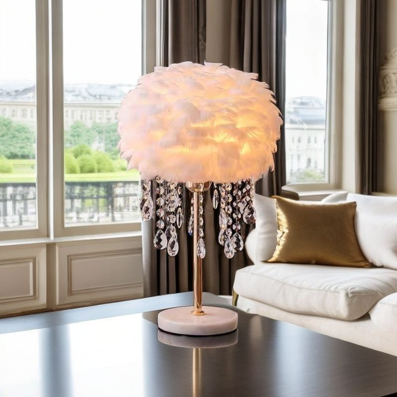 Feather table lamp bedroom living room light luxury ins warm romantic simple wedding room feeling popular creative bedside lamp