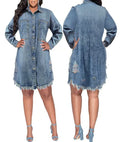 new arrival: plus-size women's denim jacket with tassels and distressed details - long sleeve, perfect for cross-border e-commerce (us & europe). direct from  source factory