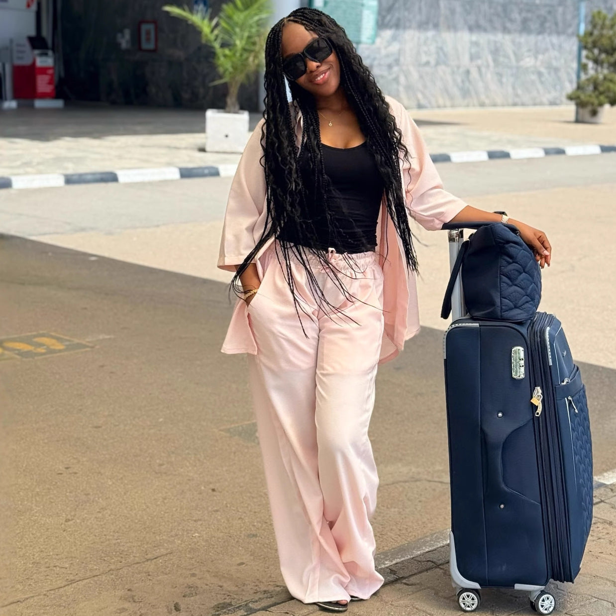European and American large-size casual women's clothing set solid color cardigan shirt loose age-reducing trousers women's African fashion two-piece set