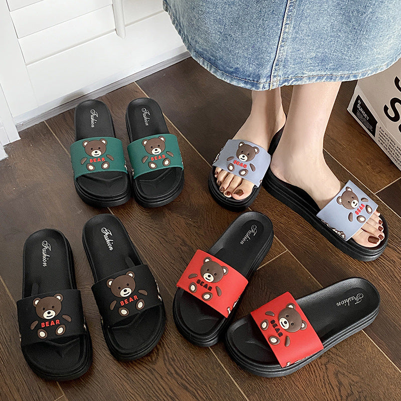 Summer high heel platform slippers women's outdoor new cute cartoon bear height increasing non-slip sandals women's fashion shoes