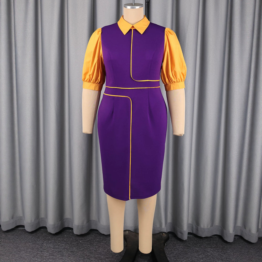 African fashion new bubble sleeve dress - color block bodycon pencil skirt for work
