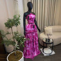 European and american cross-border women's fashion:  summer new collection - sweet halter neck printed top with ruffled hem midi skirt set