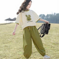 Girls' summer outfit  new short-sleeve t-shirt, middle-to-large children's summer trendy set, kids' clothing for girls