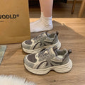 Wedge heel chunky platform dad shoes - 2026 spring/autumn new collection - cushioned comfort, lace-up, breathable mesh women's sneakers