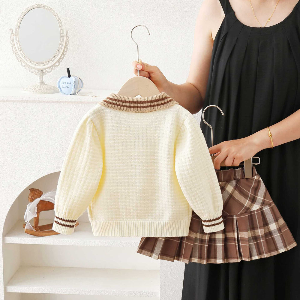 Girls' sweater set - new autumn/winter collection: adorable cartoon lace knit cardigan two-piece outfit for little girls