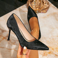 Huizhou amazon women's black fashion pointed-toe high heels, stiletto heel slip-on pumps