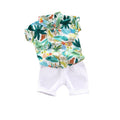Korean style boys' summer outfit: floral shirt set for toddlers and young children - collared printed short-sleeve shirt + rolled-hem white shorts two-piece set