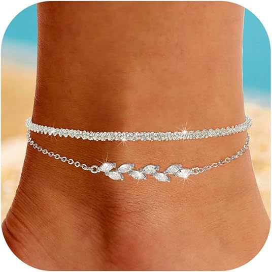 foreign trade popular heart-shaped satellite anklet suit adjustable layered ankle chain stylishtrendy design