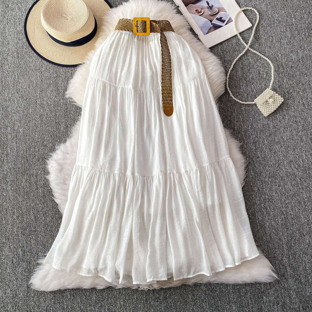 White midi skirt for women, summer  collection: petite-friendly, high-waisted, slimming, flowy, tiered cake skirt