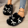 New arrival cross-border winterbows large fur slippers indoor heattech plus outer thick sole shit-feeling cotton slippers wholesale