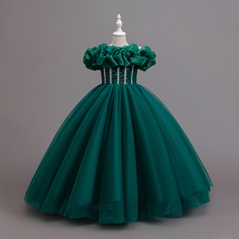 Yimingzhi flower girl dress - floral design, long, cross-border princess dress - dropshipping available - children's dress