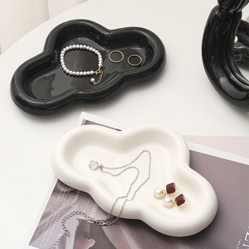 Ins creative t-shaped ceramic display plate entrance jewelry desktop storage ceramic plate props popular style tray