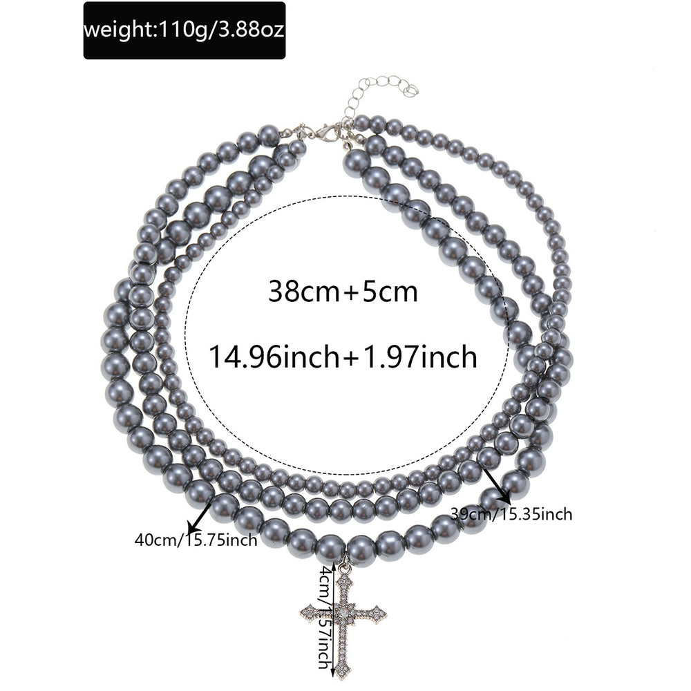 Stacked cross beaded necklace wholesale cross-border simple versatile accessories niche high-end hip-hop pendant necklace