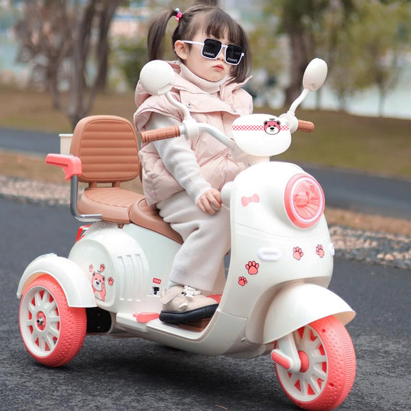 Children's electric car three-wheeled motorcycle, boys, girls and children can sit on the remote control parent-child electric toy car