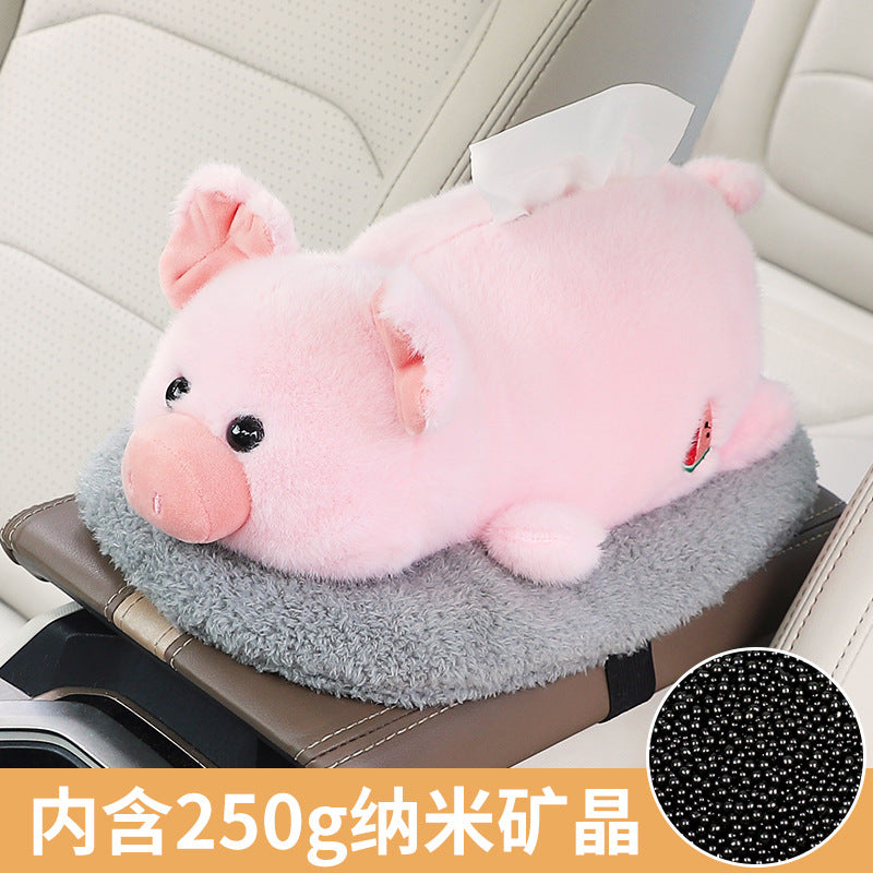 Car tissue box, armrest box, pumping carton, creative car bamboo charcoal bag ornament, high-end doll, car decoration
