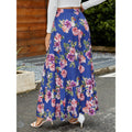 Fashion cross-border retro large flower digital printed high waist skirt pleated ruffles patchwork large swing skirt