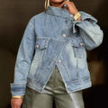 cross-border independent station  street motorcycle washed stand collar denim short jacket loose denim outwear