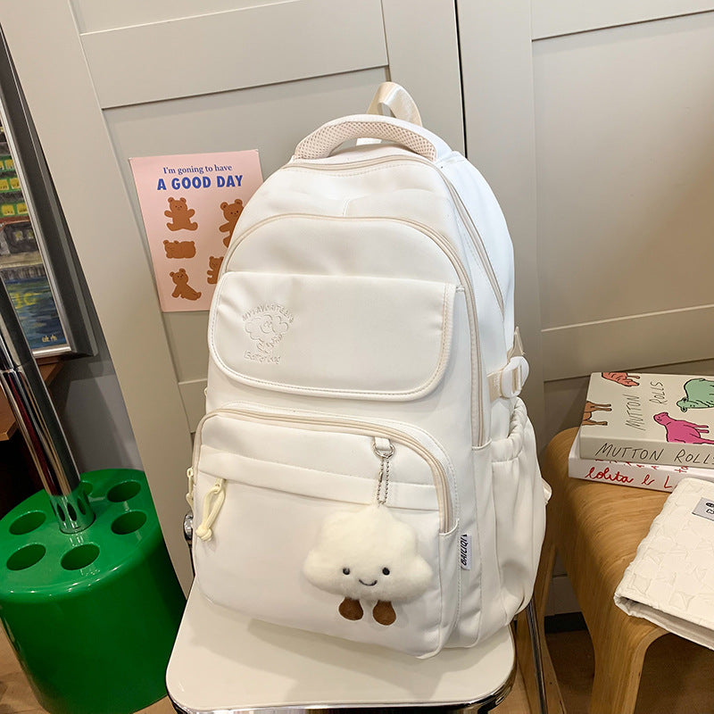 Backpack casual forest style fresh casual backpack cloud pendant preppy style high school student large capacity backpack
