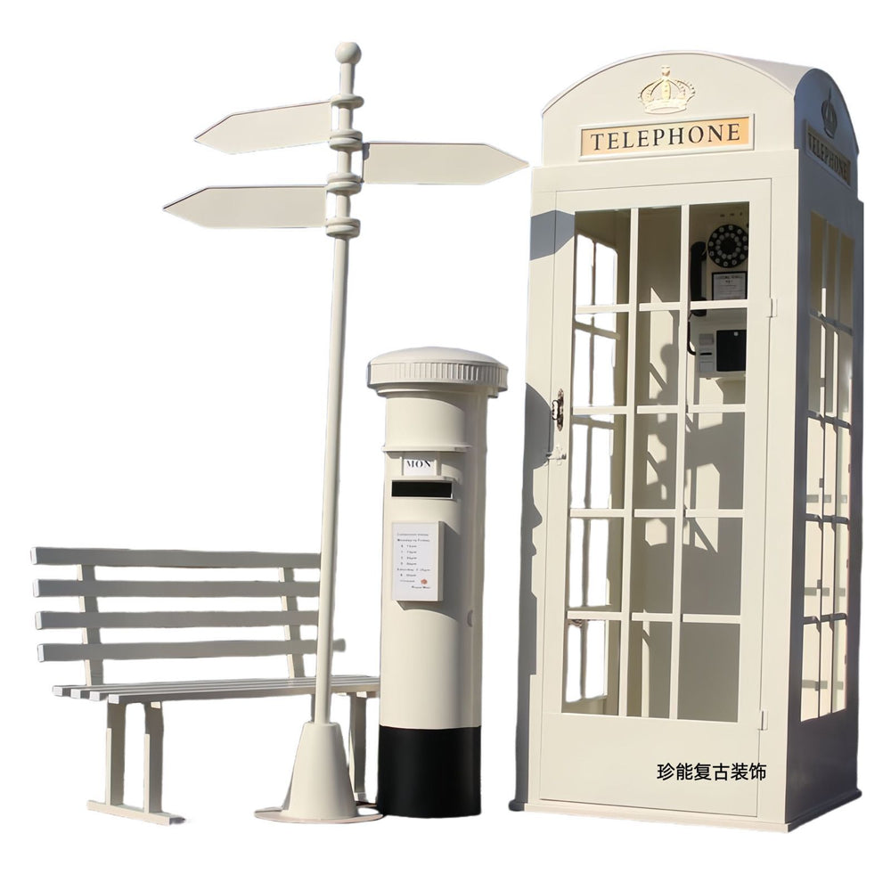 Retro iron telephone booth mailbox street sign bench popular store decoration floor-standing ornaments photography props model