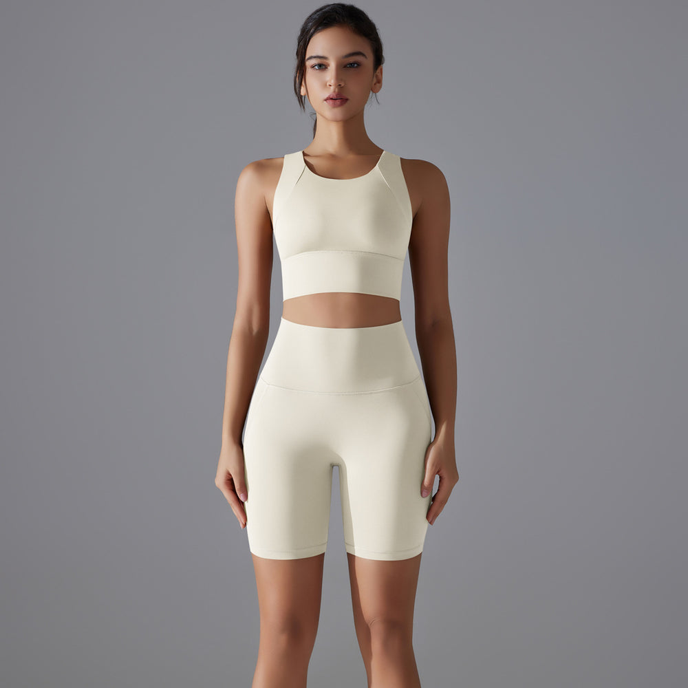 New high-waisted, butt-lifting, antibacterial yoga shorts - barely-there feel, sports bra, and quick-dry running & yoga set for women