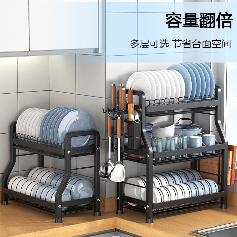 Storage Kitchen Dish Rack Household Dishware Dish Bowl Integrated Storage Rack Countertop Multifunctional Stainless Steel Drain Rack
