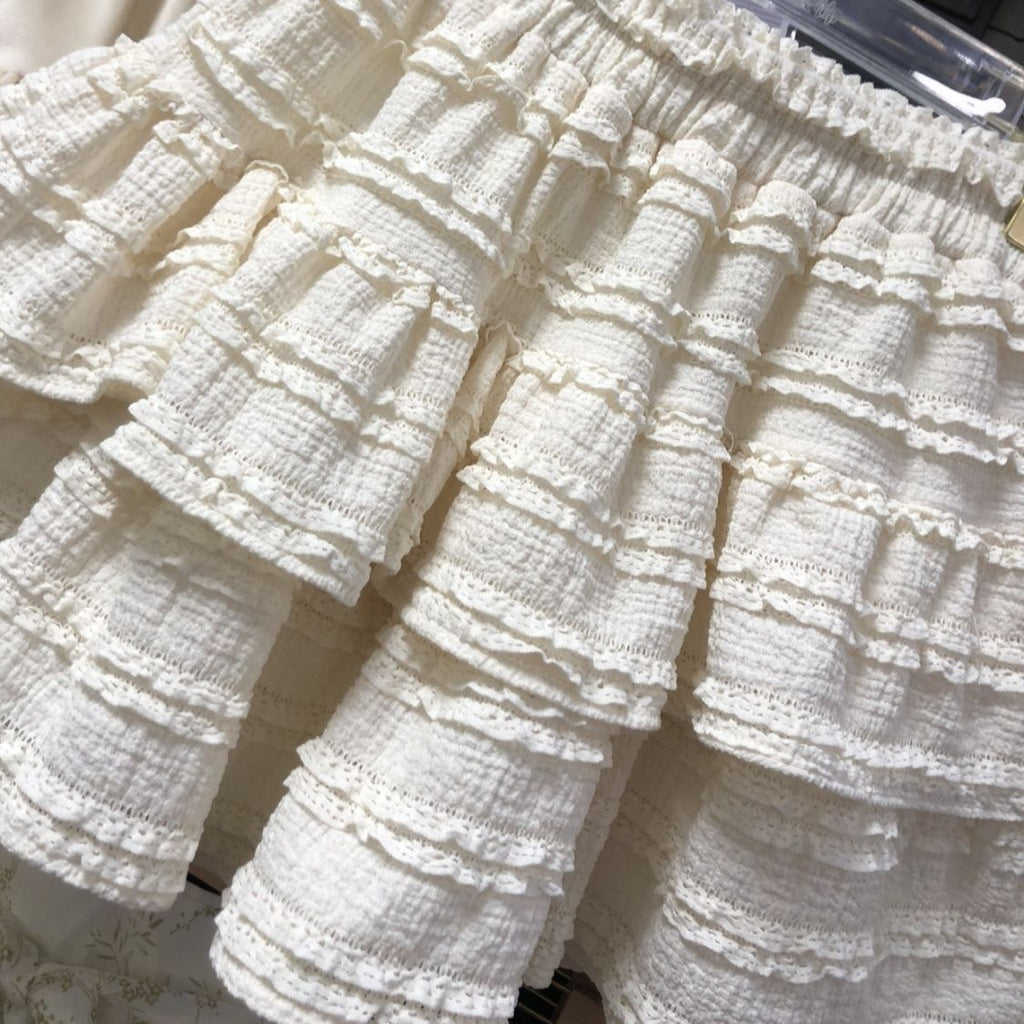 2025 summer large size fat mm ballet fluffy short skirt women's high waist design sense lace lace cake skirt