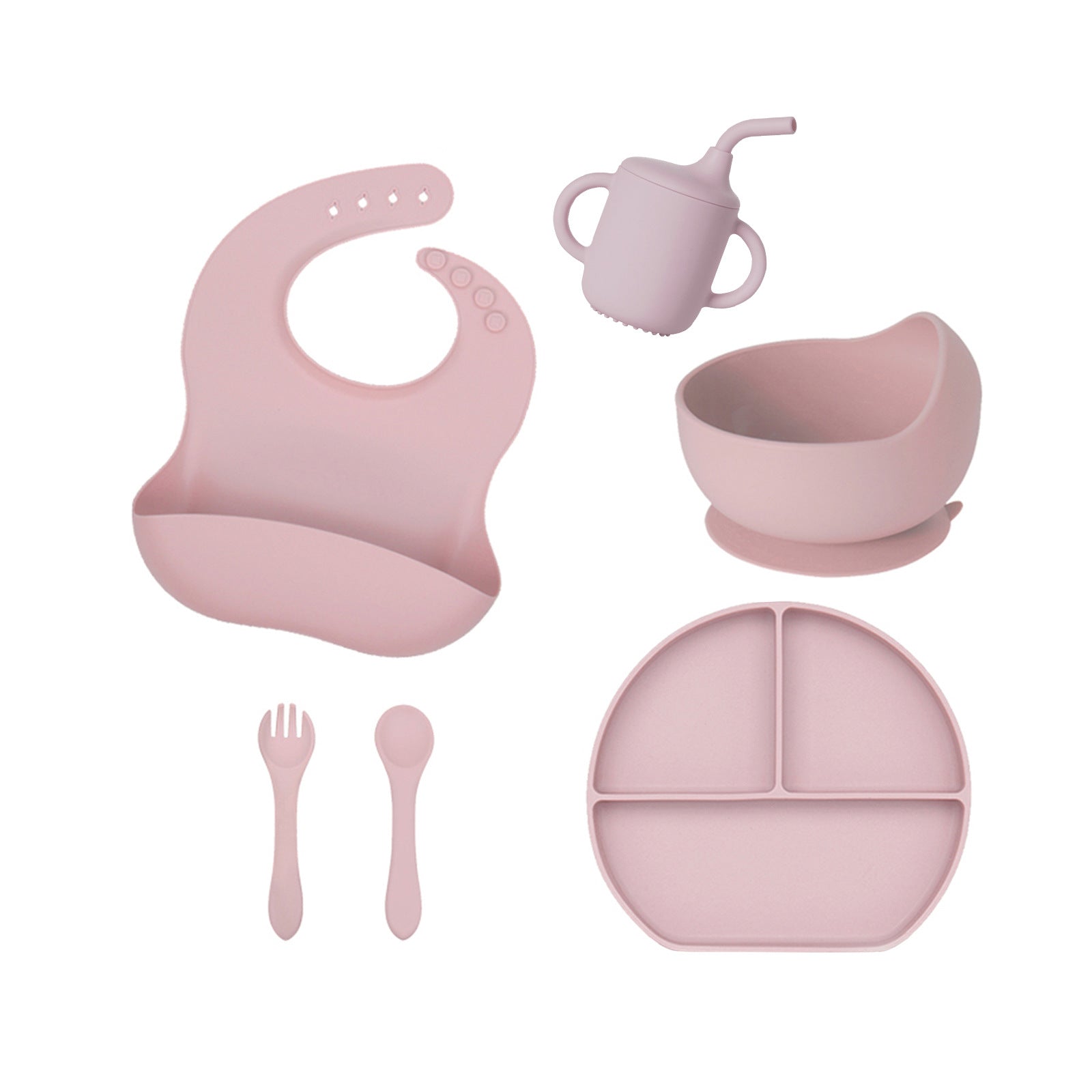 Factory custom silicone tableware 6-piece set baby straw cup plate bowl bib eating children's tableware set