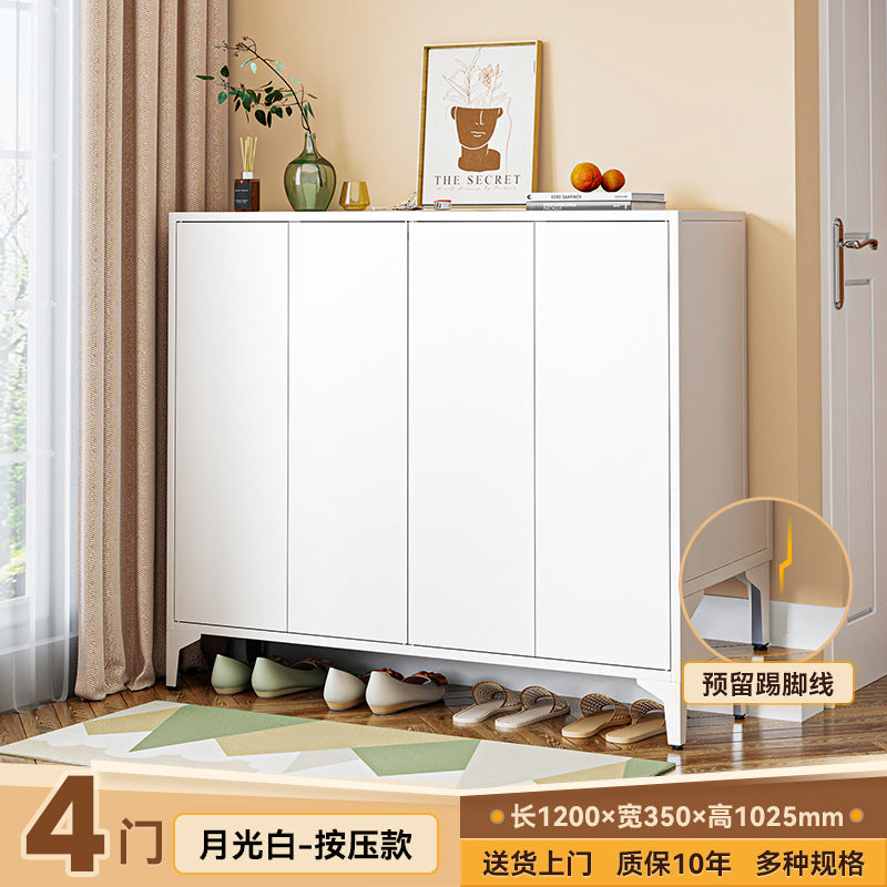 Steel shoe cabinet for home, shoe rack for entryway, hallway organizer with door and lock, minimalist large capacity faux stone shoe cabinet