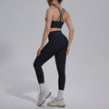 Sexy criss-cross back shockproof sports bra yoga set - high waist, butt-lifting, quick-dry, compression running & fitness outfit