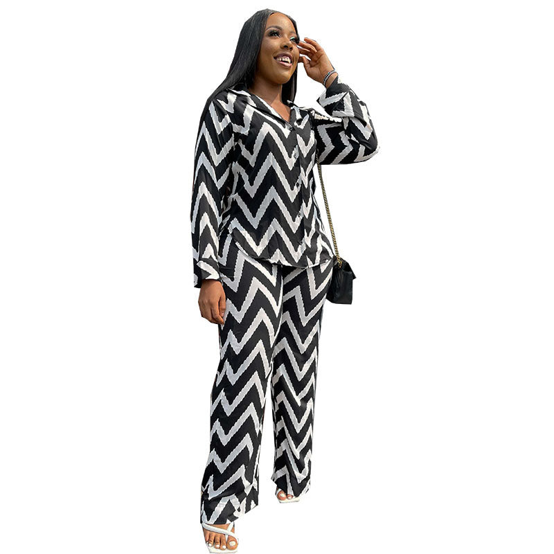new african cross-border fashion: printed long-sleeve shirt and elastic waist pants casual set