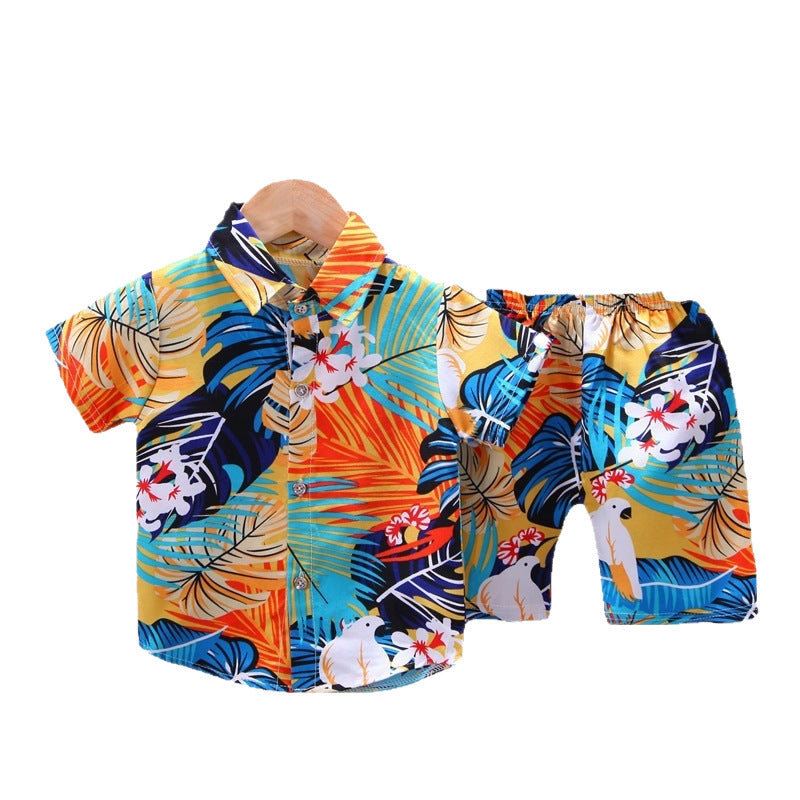 0-4 years old kids' summer short-sleeve set: boys' printed shirt 2-piece outfit, southeast asian style children's clothing for boys