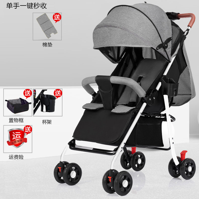 Baby stroller - lightweight, foldable, reclining, four-wheel pushchair for infants and toddlers - one-click folding - dropshipping available