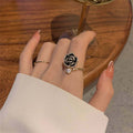 Human wealth flower black camellia ring female insclassy accessible luxuryfrenchsmall fragrance wind gentle elegant trendy