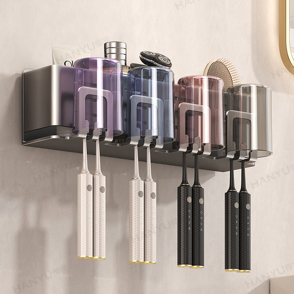 Toilet gray toothbrush shelf non-punching mouthwash cup brushing cup electric toothbrush shelf storage wall-mounted