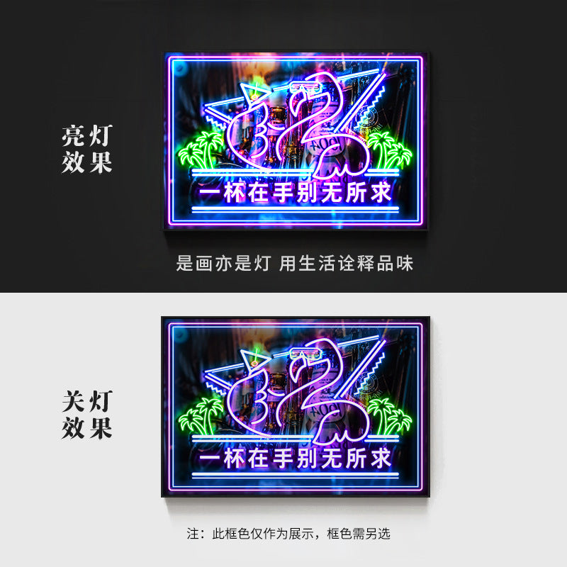 Bar wall decoration painting clear led neon lights luminous characters hanging paintings BBQ shop KTV box pub with lights painting