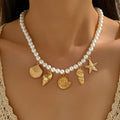 European and american cross-border ocean style alloy shell starfish conch pendant necklace, light luxury niche pearl jewelry necklace