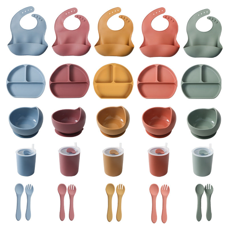 hot-selling baby dinner plate set, baby food supplement silicone dinner plate and bowl, food-grade children's feeding tableware wholesale
