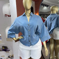 European and american style women's  autumn new collection: sweet and fresh turn-down collar batwing sleeve denim shirt top