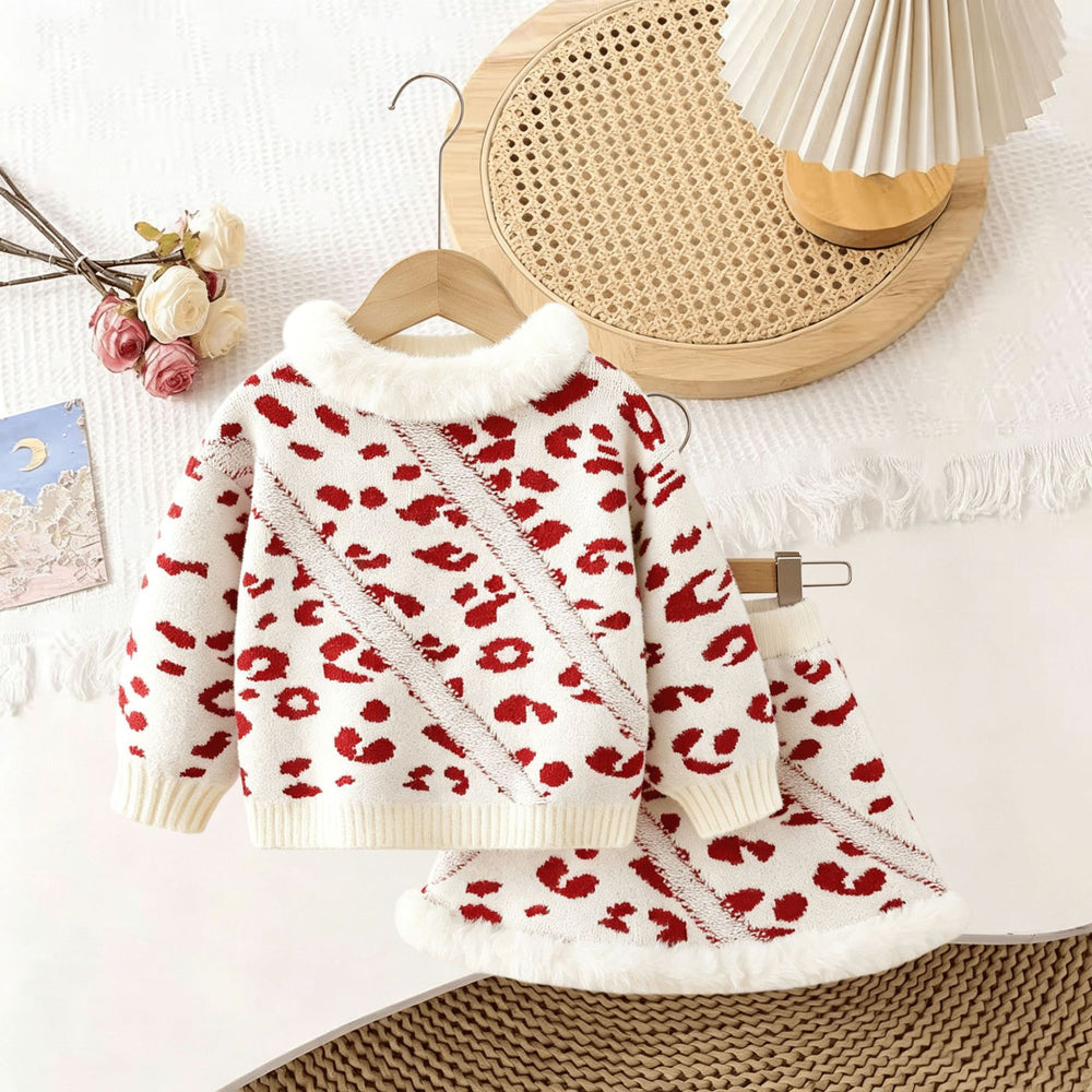 Kidssweatersuitsweet gentle super good-looking female soft and waxy printing leopard print stereo fur collar pulloversweater