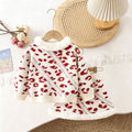 Kidssweatersuitsweet gentle super good-looking female soft and waxy printing leopard print stereo fur collar pulloversweater