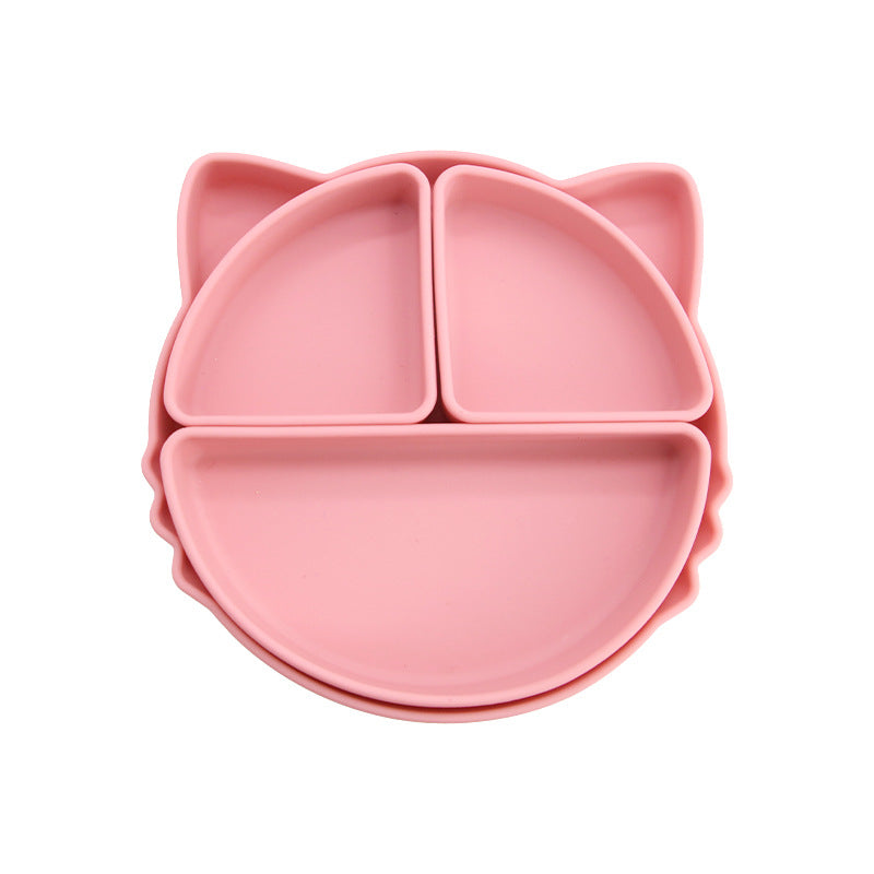 Children's silicone grid plate set cat rabbit bear cute wind portable tableware baby complementary food training bowl set