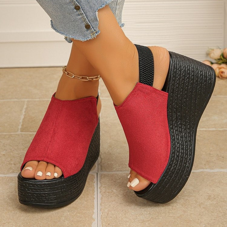 Wedge heel sandals women's  summer new korean style thick sole one-strap beach ladies' outdoor platform sandals