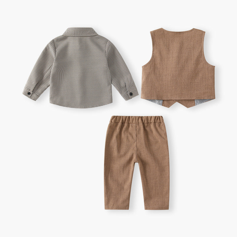 Kids' vest set - spring fashionable wedding outfit, baby birthday & first birthday dress, boys' british gentleman performance costume