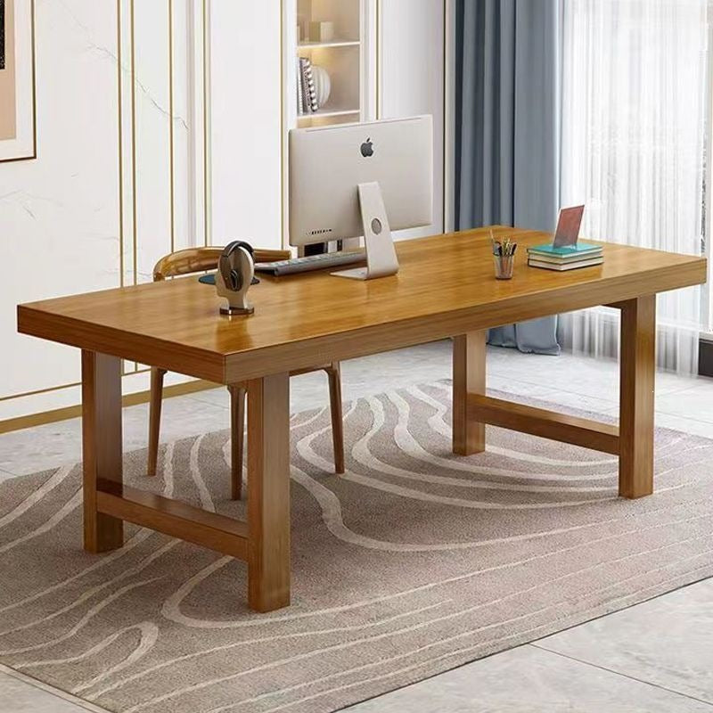 Modern minimalist extra-thick solid wood computer desk for office, living room, home desktop, study, rectangular rounded corner desk